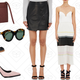 3.1 Phillip Lim “Cash Only” Depeche East-West Clutch, $230 | Karen Walker Alternate Fit Flowerpatch Sunglasses, $90 | 3.1 Phillip Lim Alexa Leather Ankle Boots, $188 | Helmut Lang Back-Zip Pumps, $143 | L’Agence Sienna Leather Mini Skirt, $167 | Nicholas Combo Cami Dress, $167 | Sea Denim Shirtdress, $76